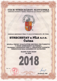 Certifikát - člen Cechu strechárov na rok 2018